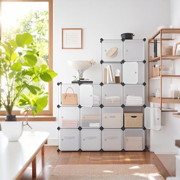 Hyllsystem, skohylla, set med 16 kuber