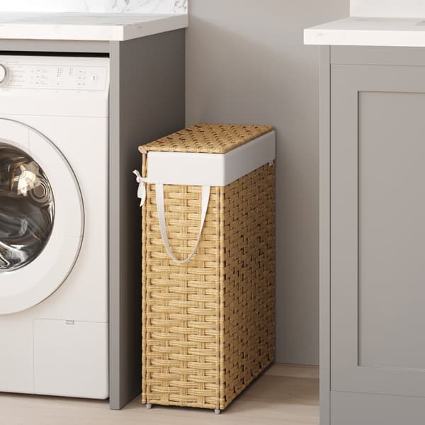 Smal tvättkorg, tvättuppsamlare 55 L, med lock och handtag