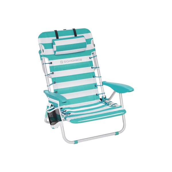 Strandstol med avtagbart nackstöd, set om 2, grön- och vitrandig
