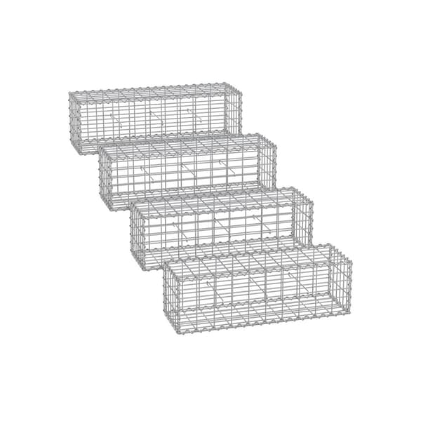 Gabionkurve med maskestørrelse 5 x 10 cm, sæt med 4, sølv
