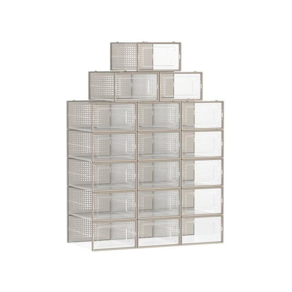 Skoæsker sæt med 18 foldbare og stabelbare transparente-havregrynsbeige