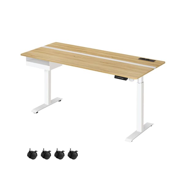 Skrivebord med stikkontakt og skuff 70 x 160 cm gyllen eik-hvit sky