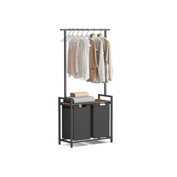 Vasketøjskurv 2 x 46 liter med bøjlestang og hylde 73 x 33 x 177 cm