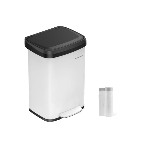 Køkkenaffaldsbeholder 50 liter i metal med låg hvid-sort