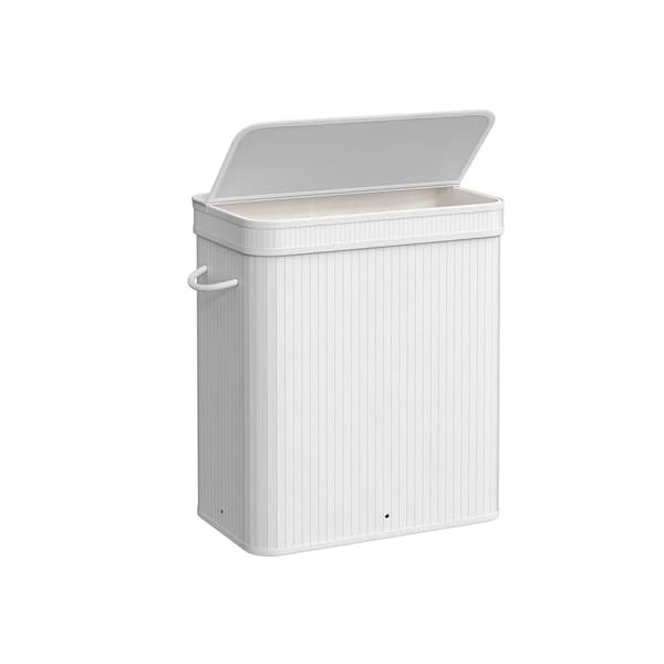 Tvättkorg 100 liter tillverkad av bambu med lock och handtag vita