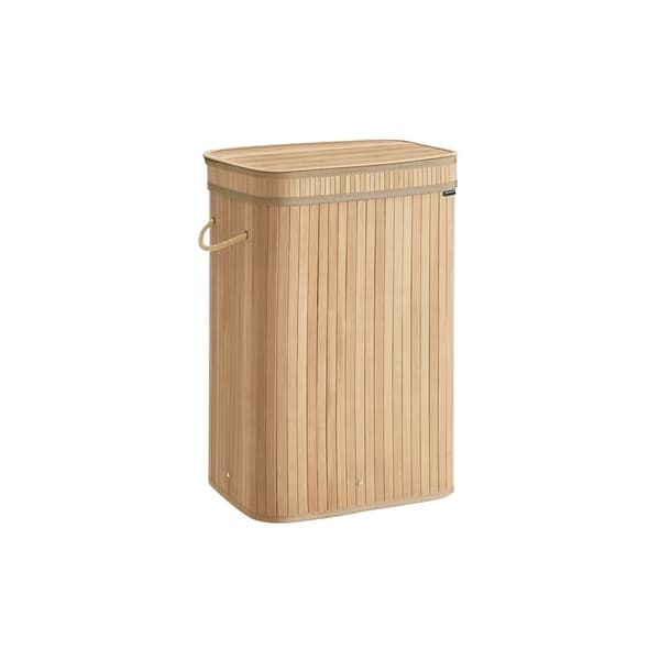 Bambus vasketøjskurv med låg 72 liter naturbeige