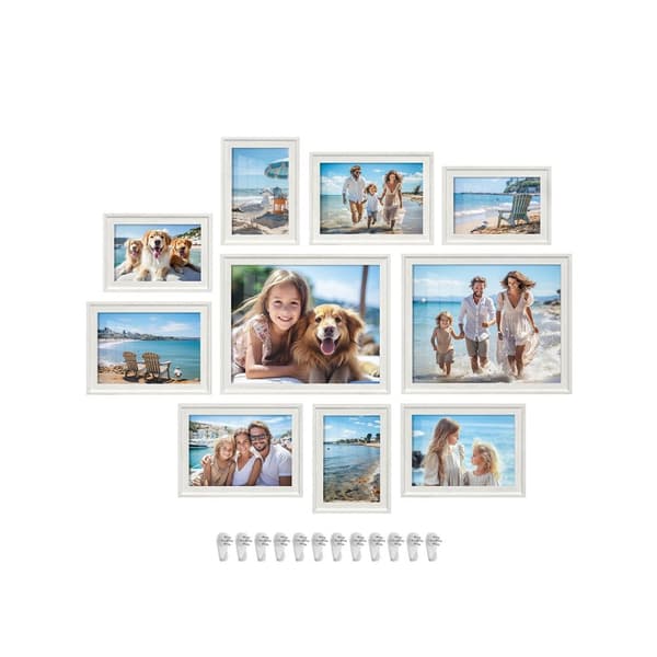 Fotoramme 16 passepartouts hengende glass vintage hvit
