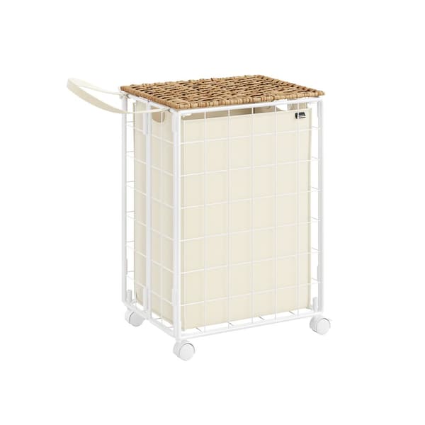 Skittentøyskurv med hjul og skittentøyspose naturbeige-kremhvit