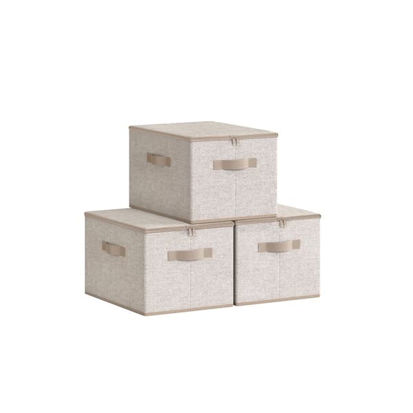 Förvaringslåda med lock, set om 3, sandbeige