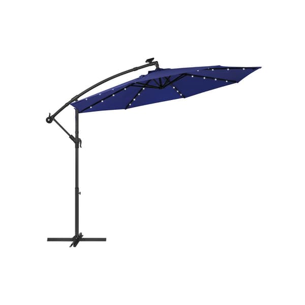 Aurinkovarjo LED-aurinkokennovalaistuksella ja jalustalla