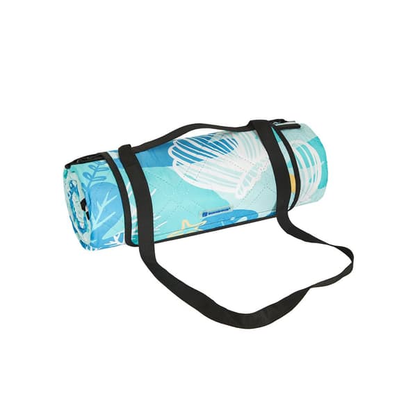 Picknickfilt 200 x 200 cm stor akvamarin med strandmotiv