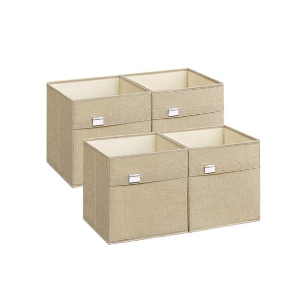 Set med 4 förvaringslådor i Oxfordtyg och linneimitation, sandbeige