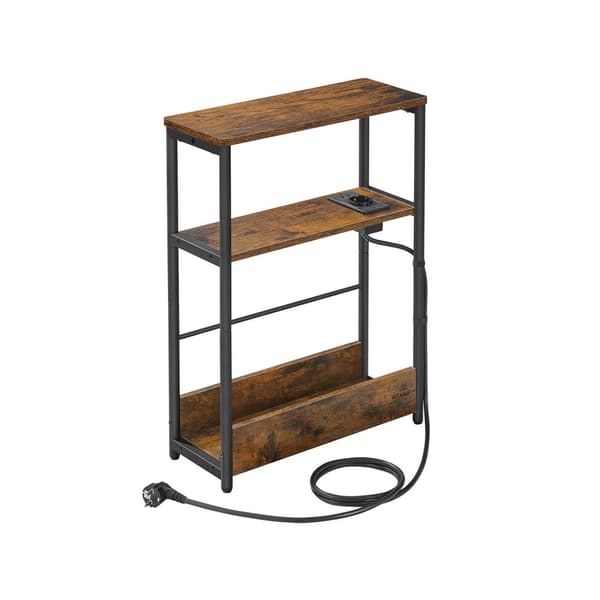Sidebord med 3 hyller, smalt, vintage brun-blekksvart