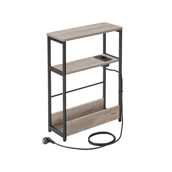 Smalt sidebord med 3 hyller i marmorert grå-blekksvart