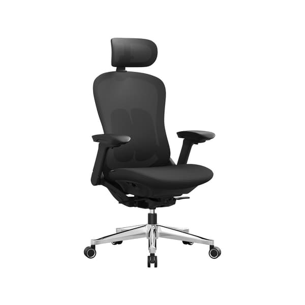 Kontorstol med ryggstøtte, ergonomisk og justerbar, blekksvart