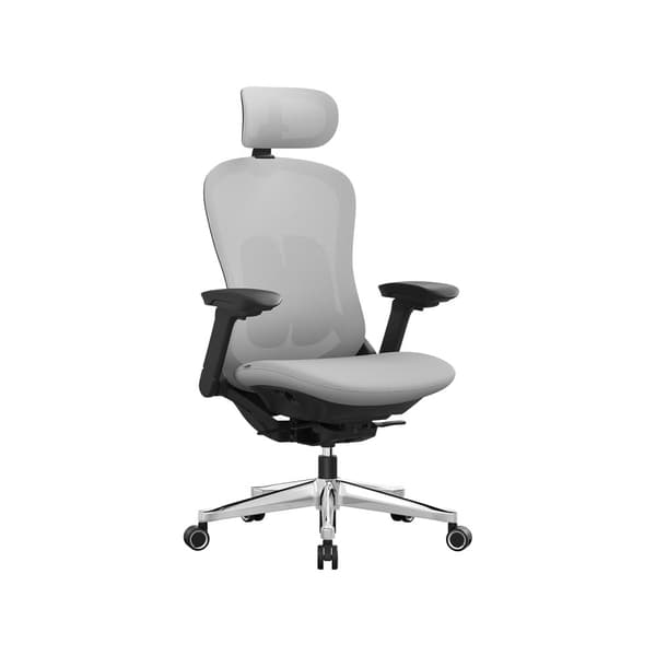 Kontorstol med ryggstøtte, ergonomisk og justerbar, duegrå