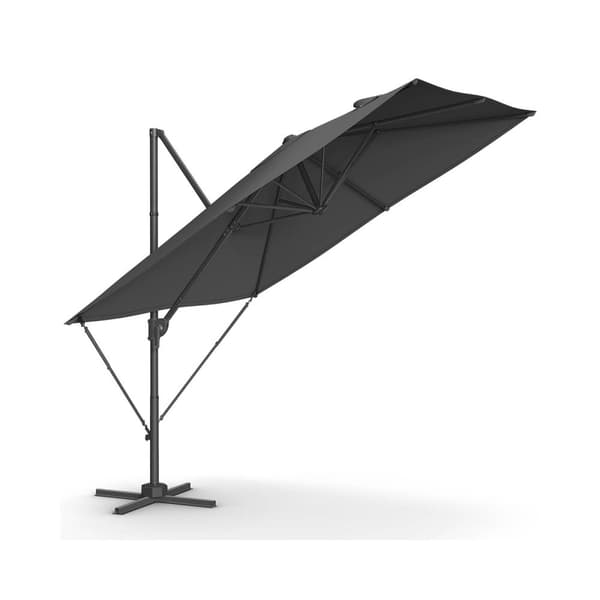 Parasol 270 x 270 cm UPF 50+ med håndsving og krydsfod grå