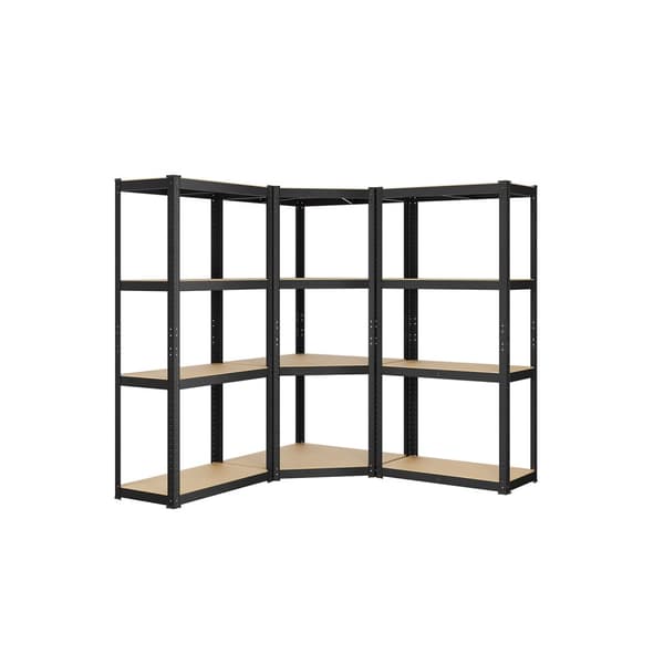 Hjørnehyldesæt 4 niveauer af metalblæk sort-naturbeige