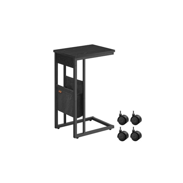 C-formet sidebord med oppbevaringspose, ibenholtsvart