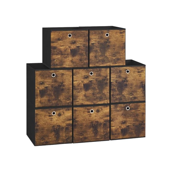 Oppbevaringsbokssett med 8 stoffbokser 33 x 33 x 33 cm vintage brun-svart