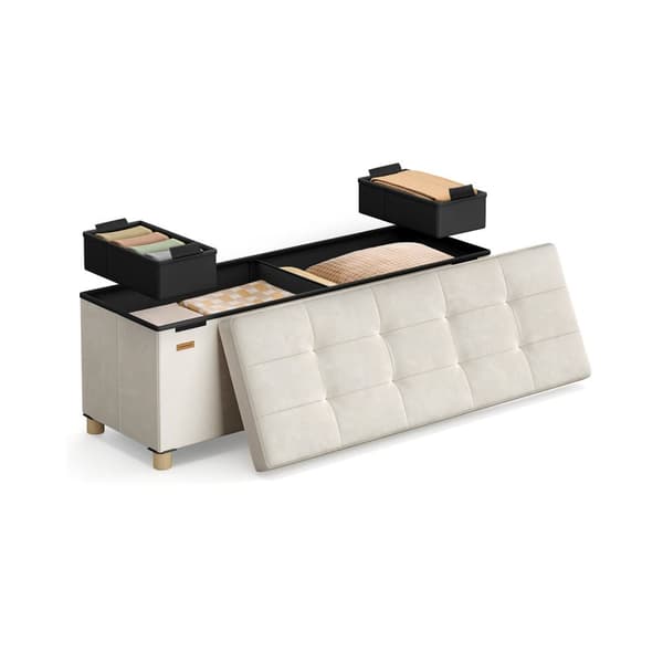 Benk med oppbevaringsplass 38 x 110 x 40 cm Fotskammel 112 L cappuccino beige