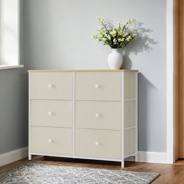 Kommode, garderobe, 6 stoffskuffer