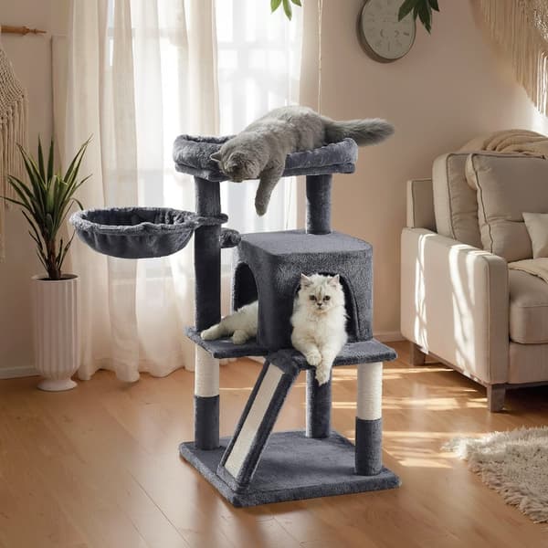 Klösträd, klösträd med stor plattform, klösträd för katt med grotta och hängande korg