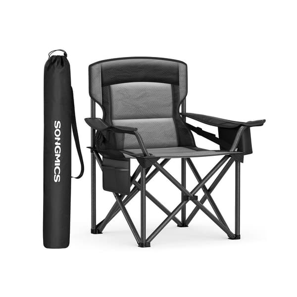 Campingstol med mugghållare och skumfyllning bläcksvart
