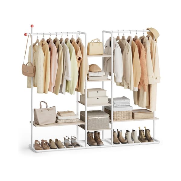 Klädhängare med 6 hyllor naturbeige-matt vit