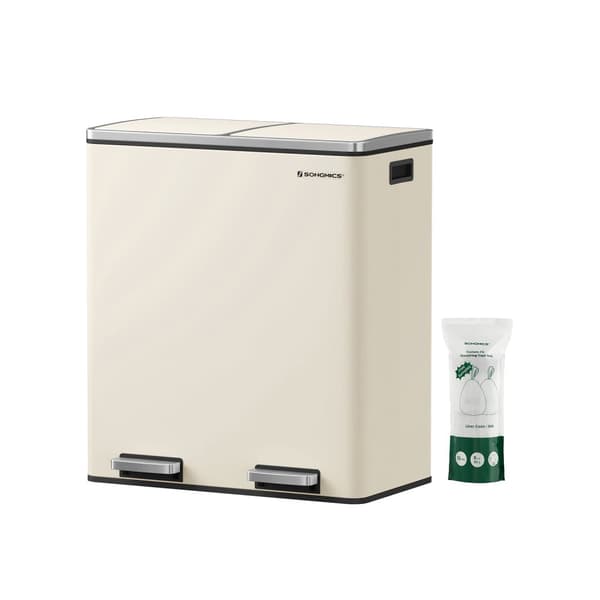 Papperskorg 2 x 30 liter med lock och innerhink, krämvit