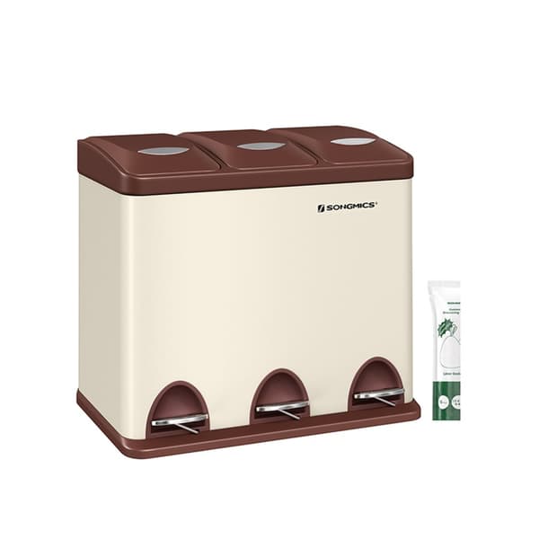Papperskorg 3 x 8 liter med lock och innerhink krämvitbrun