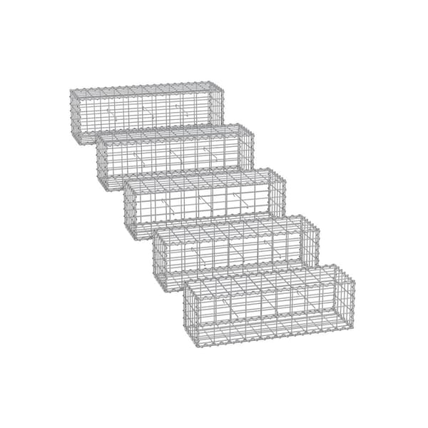 Gabionkorgar set om 5 med maskstorlek 5 x 10 cm silverfärgade