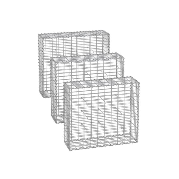 Gabionkurve 100 x 30 x 30 cm sæt med 3 sølvfarvede