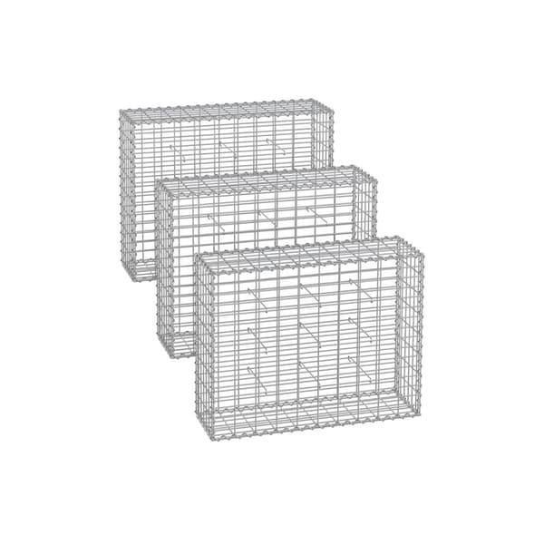 Gabionkurve 100 x 80 x 30 cm sæt med 3 sølvfarvede
