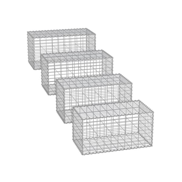Gabion-korit 100 x 30 x 30 cm, 4 kpl, hopeanvärinen