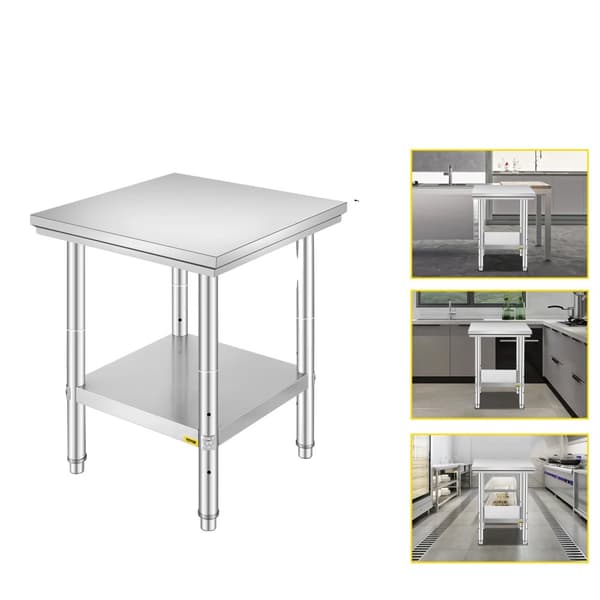 Erhvervsmæssigt Catering Bord, Holdbart Rustfrit Stål, Justerbar Underskab,24x24x32 tommer 330LBS