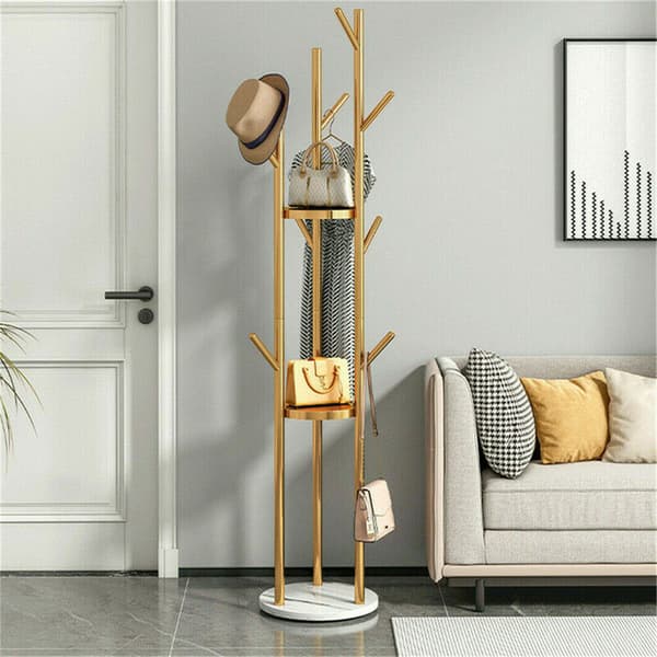 Frakkehylde, fritstående design, 3 opbevaringshylder, Guld