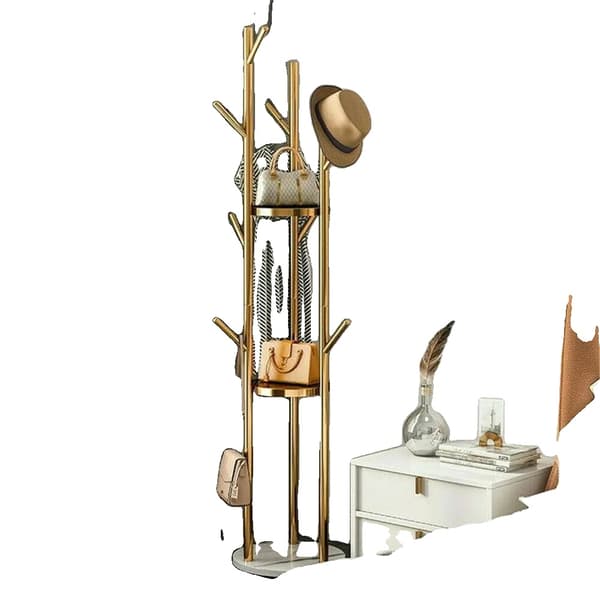 Frakkehylde, fritstående design, 3 opbevaringshylder, Guld