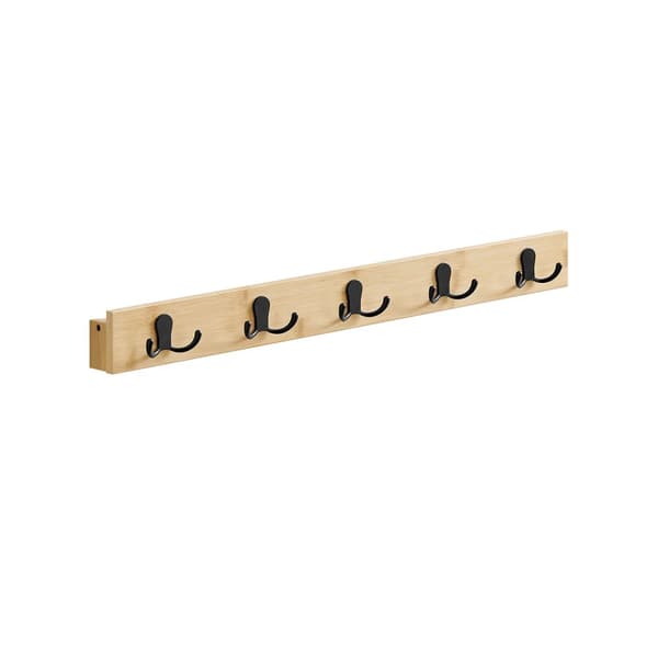 Vaateteline hyllyllä ja metallikoukuilla luonnonbeige