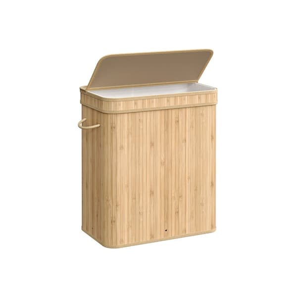 Pyykkikori 100 litraa bambusta, kansi ja kahvat luonnonväriset