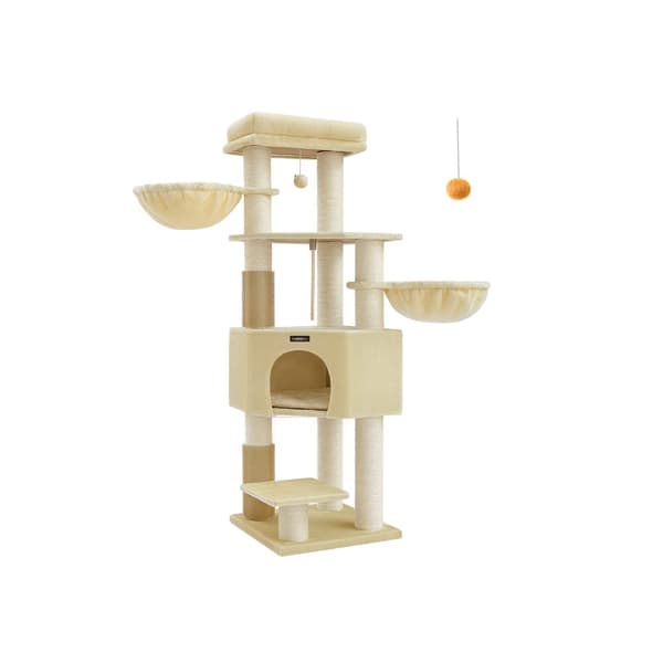 Raapimispuu tasoilla 50 x 50 x 160 cm hiekanbeige-beige