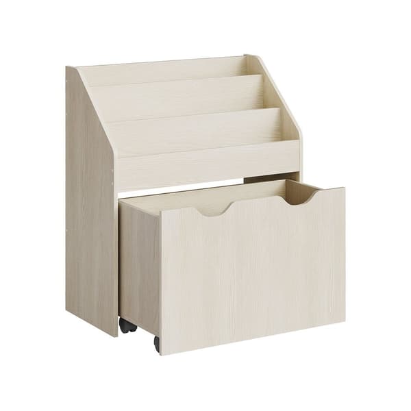 Leluhylly, jossa on 3 hyllyä pyörillä, kaurapuuron beige