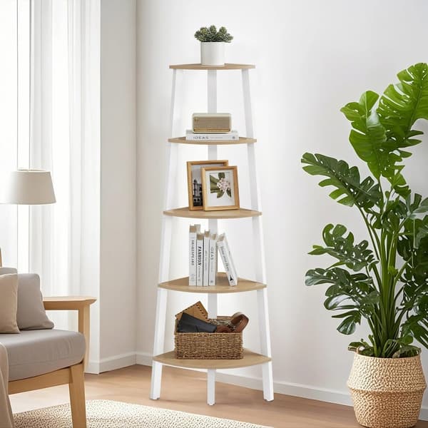 Kirjahylly 5 tasoa, teollinen, luonnonvärinen tammi, mattavalkoinen