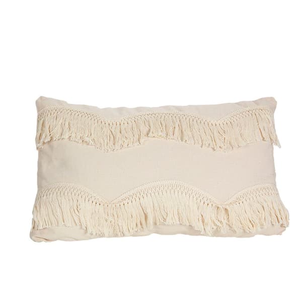Cushion Romimex White With tassles 30 x 10 x 50 cm
