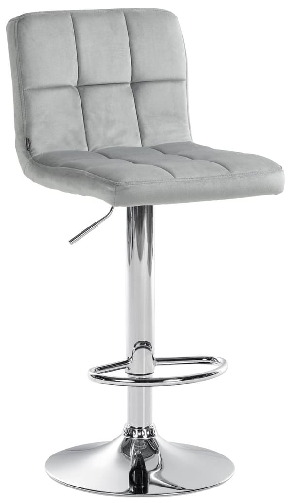 Velvet Bar Pall - Comfort Pall - Justerbar & roterbar för ultimat sittplatser lätt | Färg: Grå | Basfärg: krom