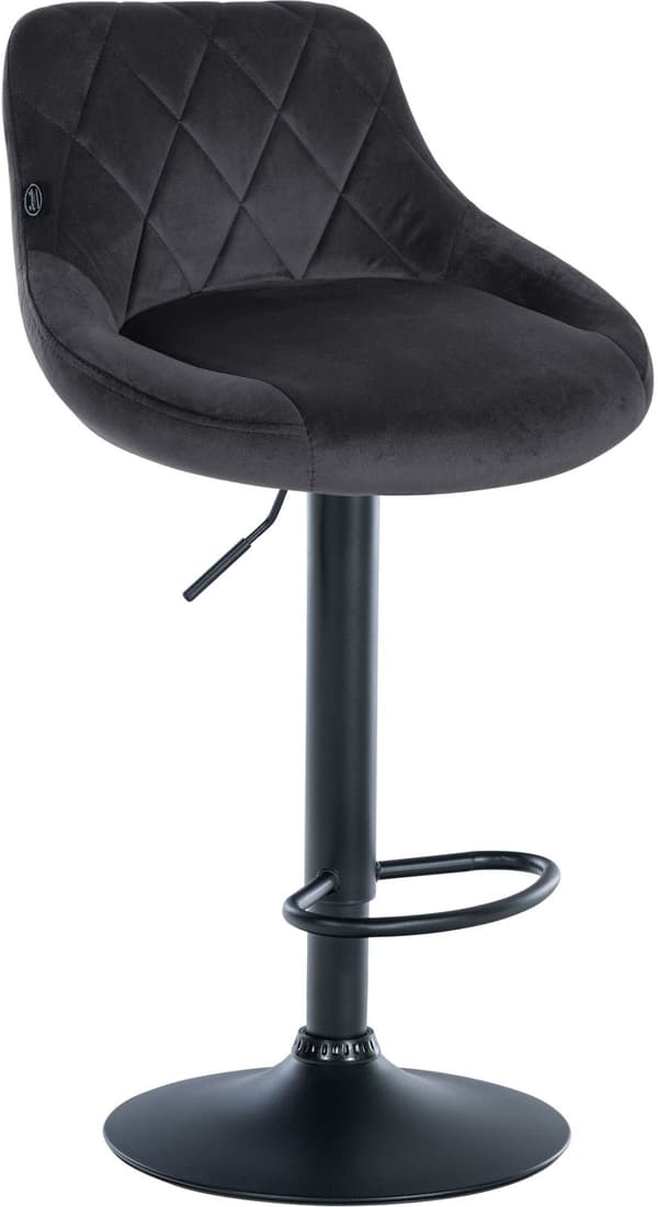 Velvet Barhocker - Elegant avföring - 360 ° roterande säte med gaslyft och fotstöd | Färg: mörkgrå basfärg: svart