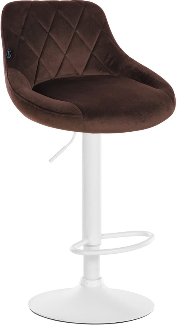 Velvet Barhocker - Elegant afføring - 360 ° Roterende sæde med gasløft og fodstøtte | Farve: Brun | Basisfarve: Hvid