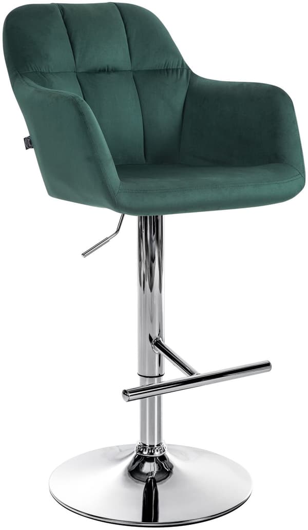 Justerbar sammet barstol - barnstol - maximal komfort och 360 ° rörlighet | Färg: Grön | Materialbas: Metall i kromutseende