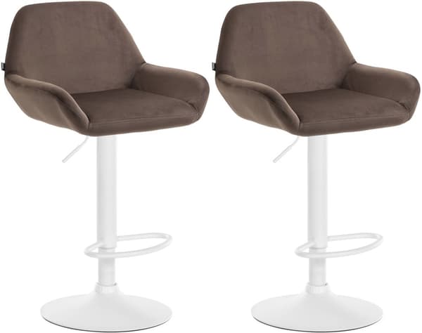Uppsättning av 2 barstolar - Velvet Seats - Justerbar höjd 360 ° Rotatable | Färg: Brun | Materialbas: Metal Matt White
