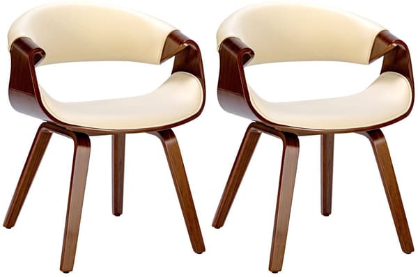 2 -Stycke uppsättning av matsalstolar - Bekväma stolar - Stödja ryggstöd | Färg: Walnut/Creme | Material: Artificiellt läder